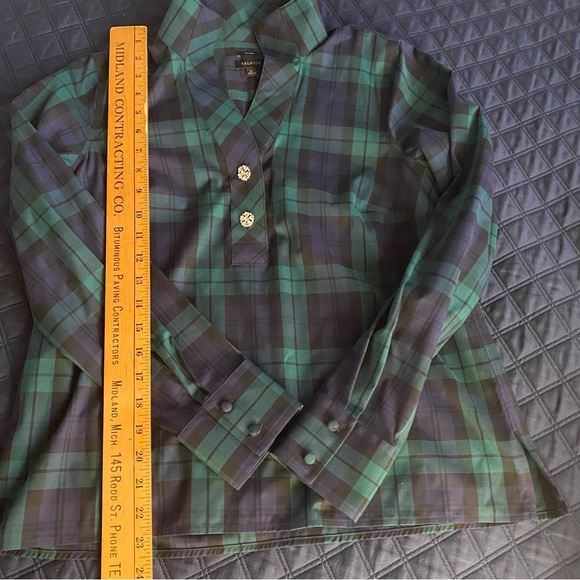 Talbots rhinestone black watch plaid festive blouse - Picture 7 of 11